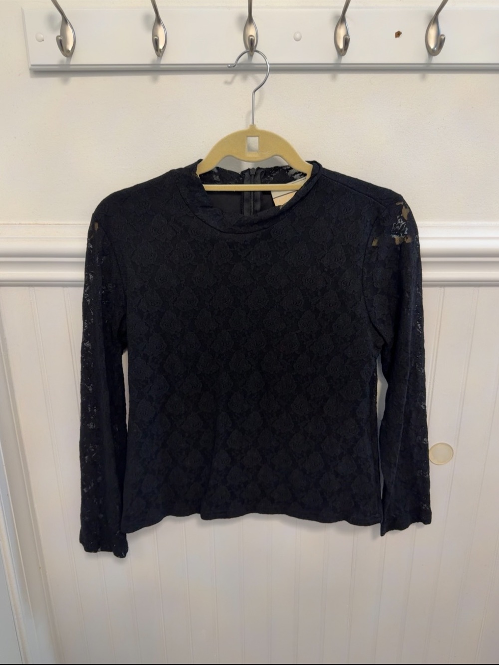 Vintage Black Lace Long-Sleeve Women's Blouse